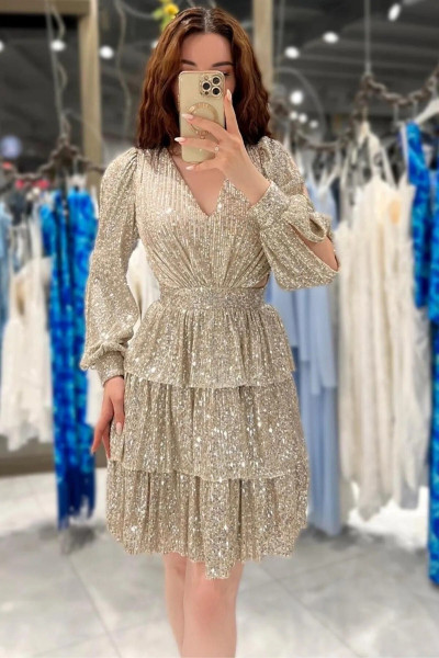 Sierra Pullu Arkası Dekolteli Mini Abiye Hijap