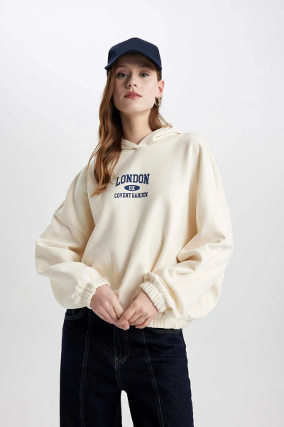 Relax Fit Kapüşonlu Baskılı Etek Ucu Lastikli Kalın Kumaş Sweatshirt C4194ax23cw Relax Fit Kapüşonlu Baskılı Etek Ucu Lastikli Kalın Kumaş Sweatshirt C4194ax23cw