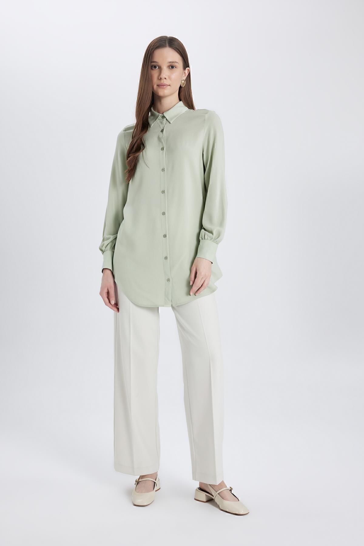 Regular Fit Basic Uzun Kollu Gömlek Tunik Z3538az24sp