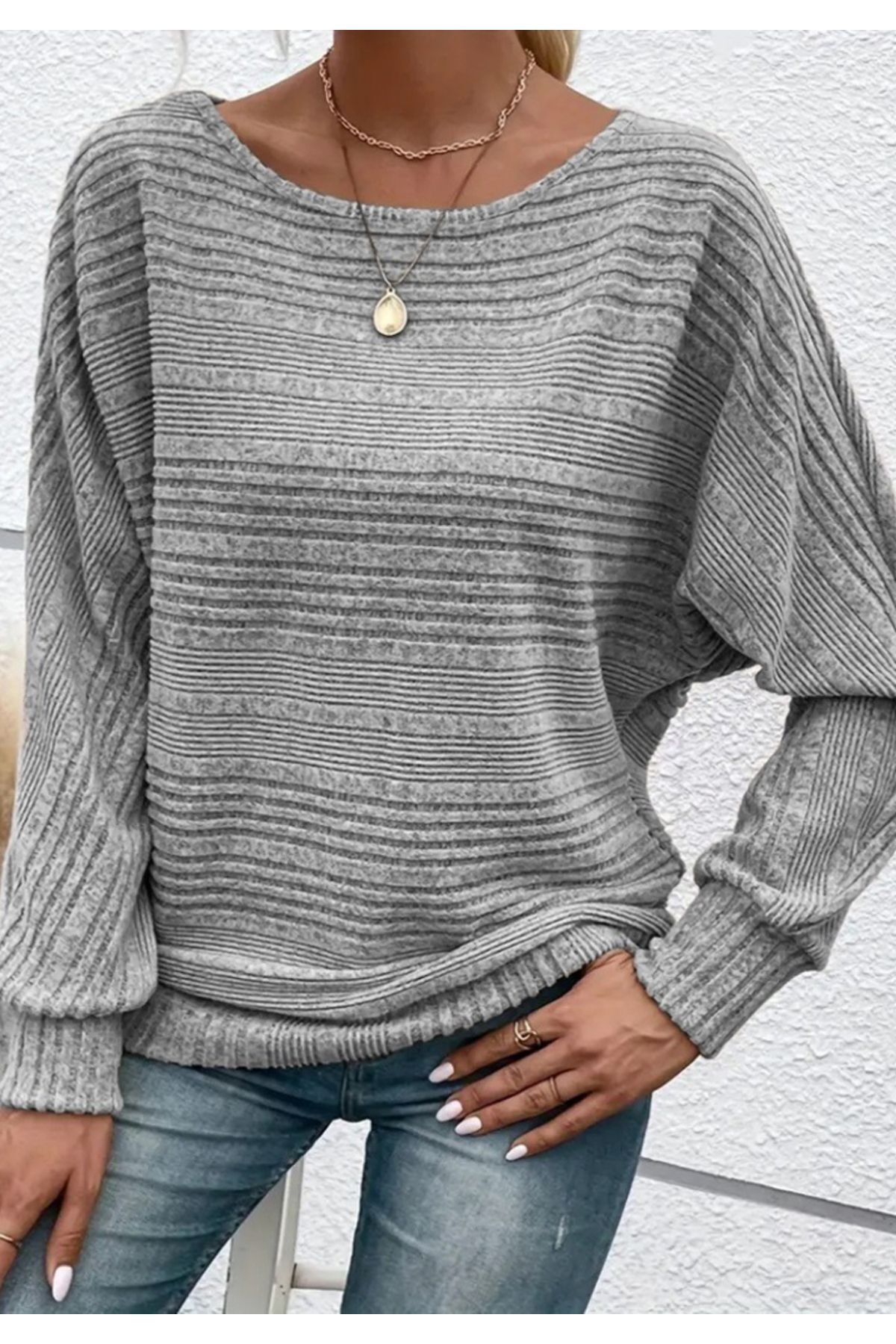 Kadın Uzun Kollu Kayık Yaka Triko Kazak Kadın Uzun Kollu Kayık Yaka Triko Kazak