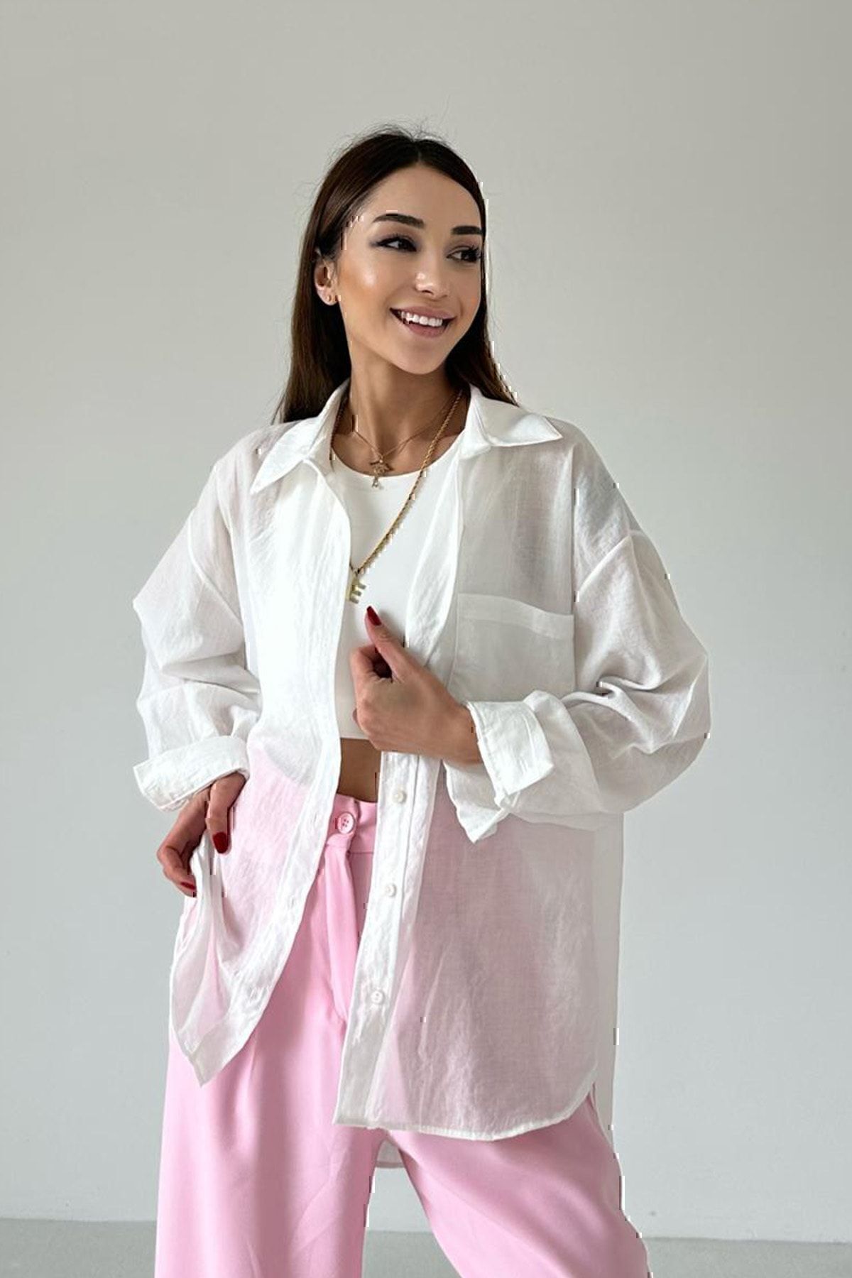 Yeni Sezon Oversize Kadın Keten Gömlek Yeni Sezon Oversize Kadın Keten Gömlek