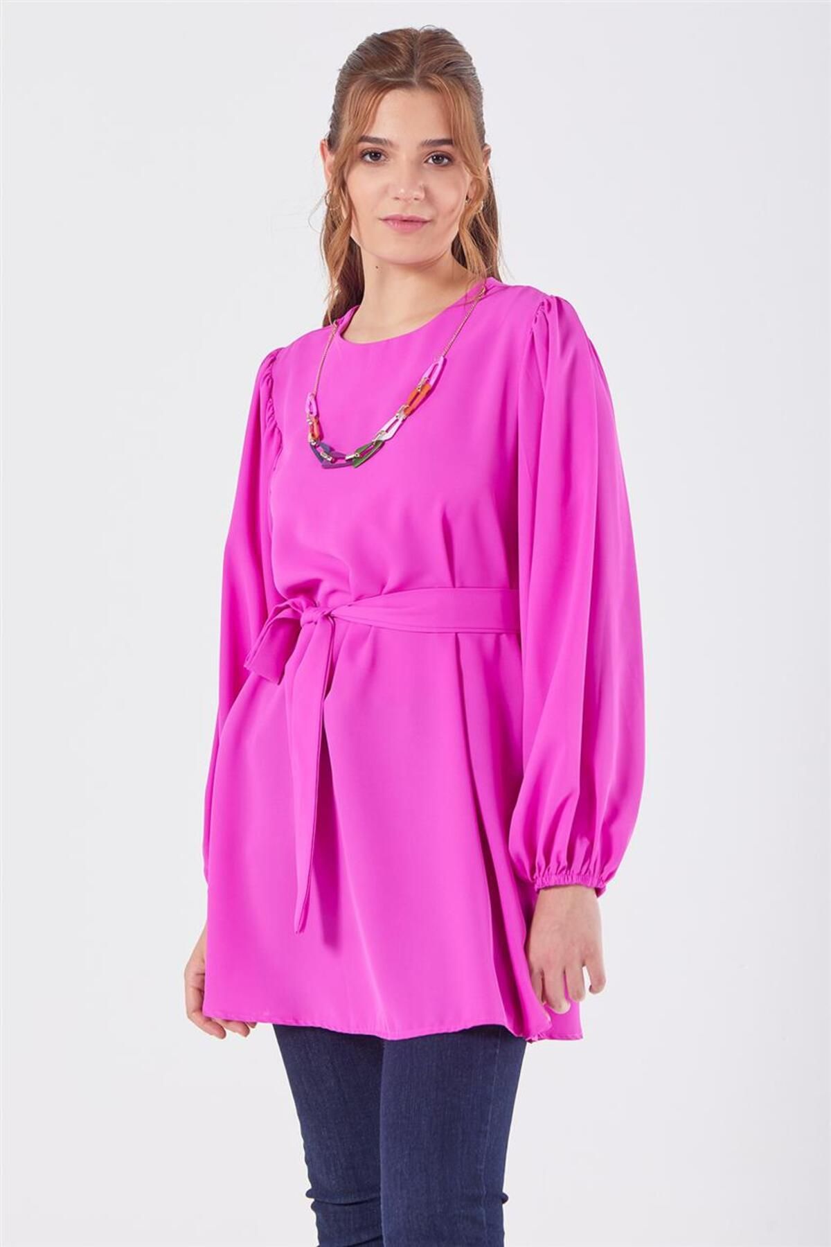 Renkli Kolye Detaylı Pembe Tunik Renkli Kolye Detaylı Pembe Tunik