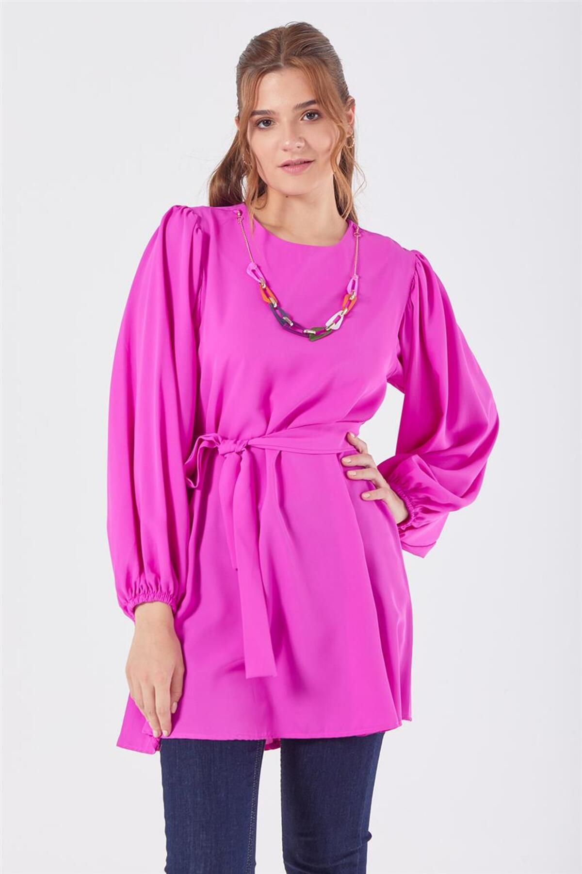 Renkli Kolye Detaylı Pembe Tunik Renkli Kolye Detaylı Pembe Tunik