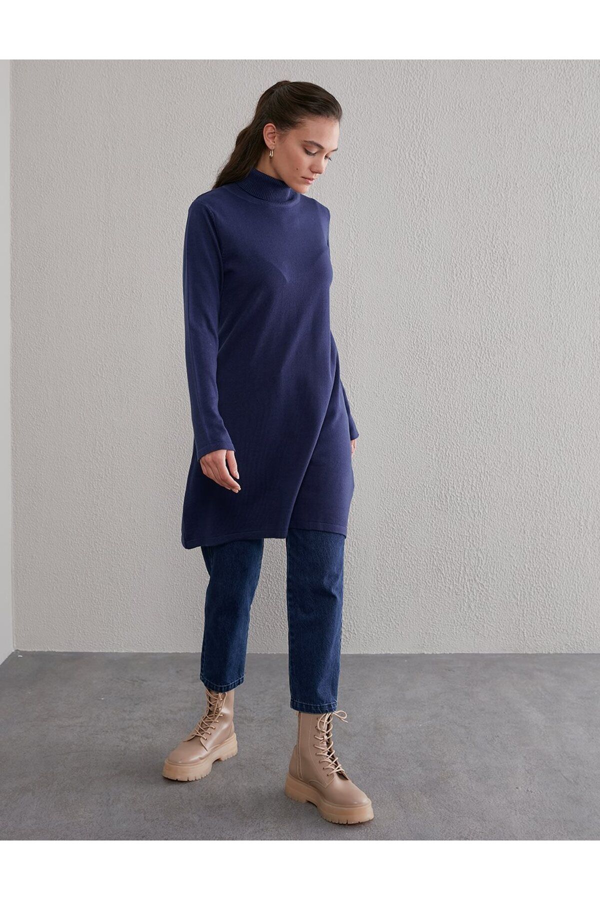 Basic Balıkçı Yaka Triko Tunik Indigo Sz Trk40