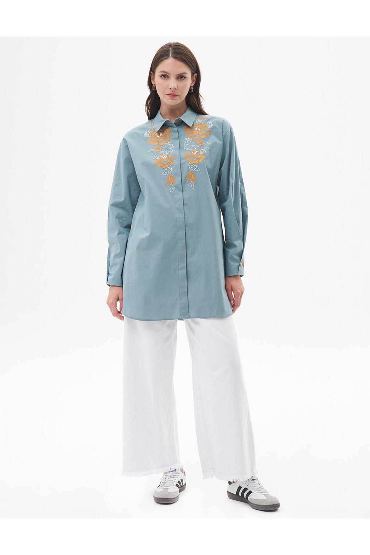 Nakış Işlemeli Poplin Tunik Mint Nakış Işlemeli Poplin Tunik Mint