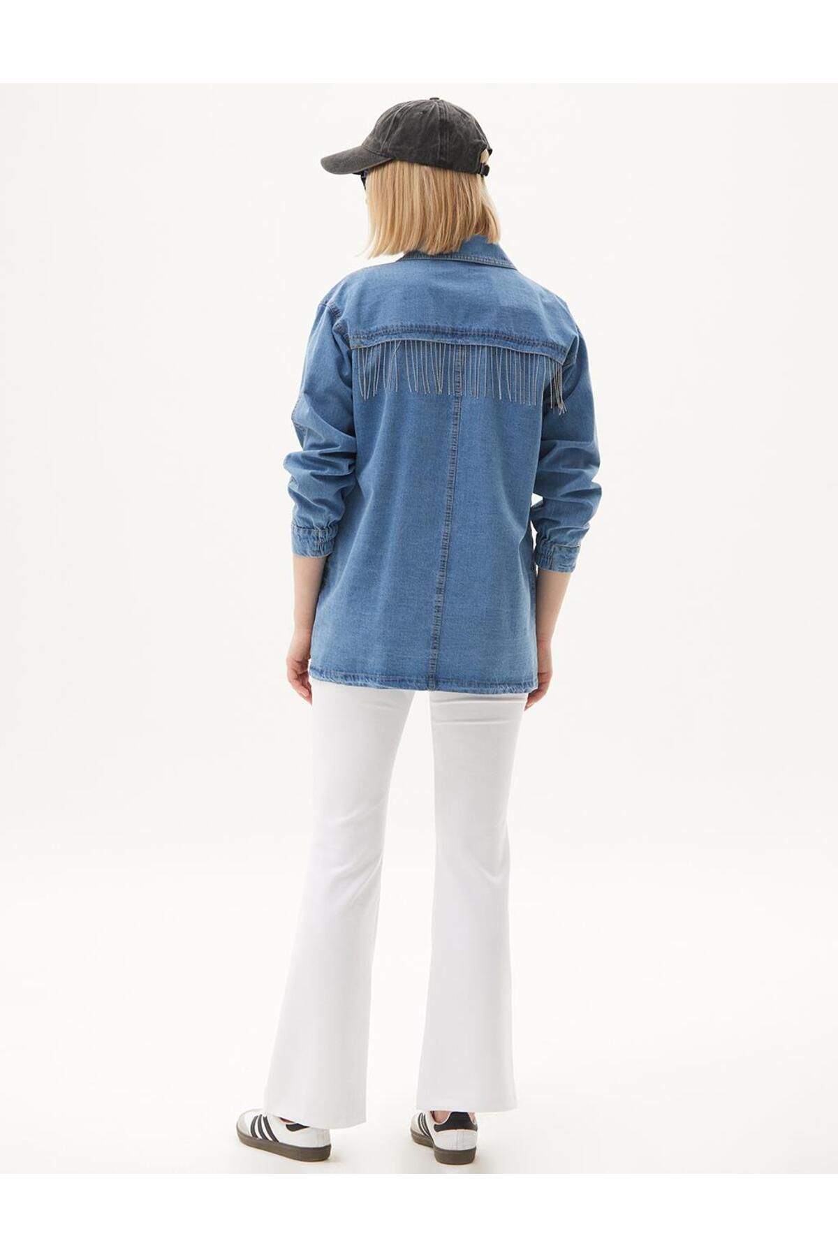 Püskül Detaylı Denim Ceket Mavi Püskül Detaylı Denim Ceket Mavi