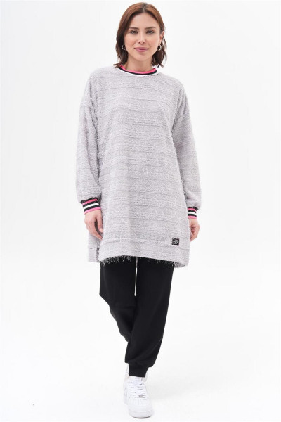 Püsküllü Ribana Detaylı Gri Sweatshirt Püsküllü Ribana Detaylı Gri Sweatshirt