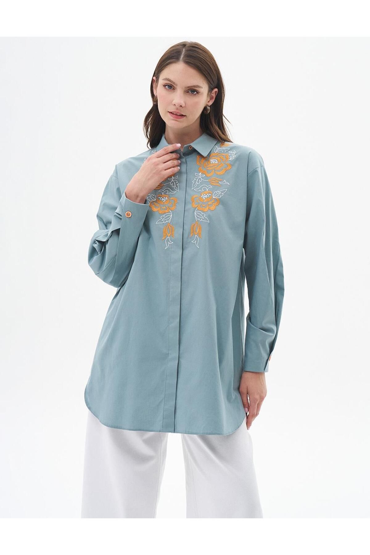 Nakış Işlemeli Poplin Tunik Mint Nakış Işlemeli Poplin Tunik Mint