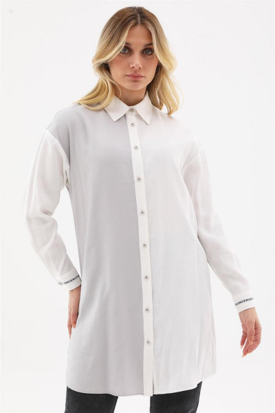 Yazı Nakışlı Kontrast Gri Gömlek