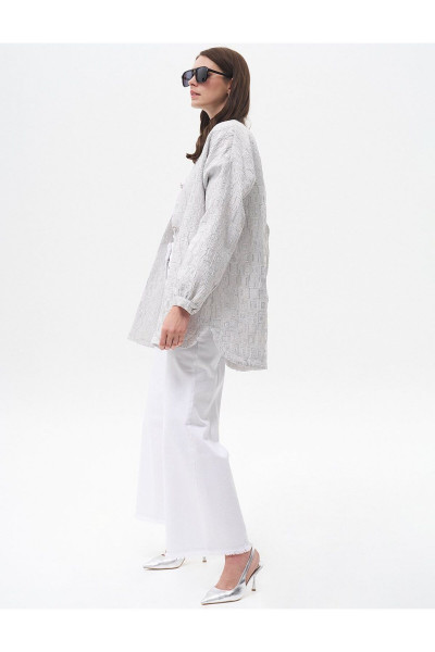 Parlak Taşlı Jakarlı Ceket Gri Parlak Taşlı Jakarlı Ceket Gri