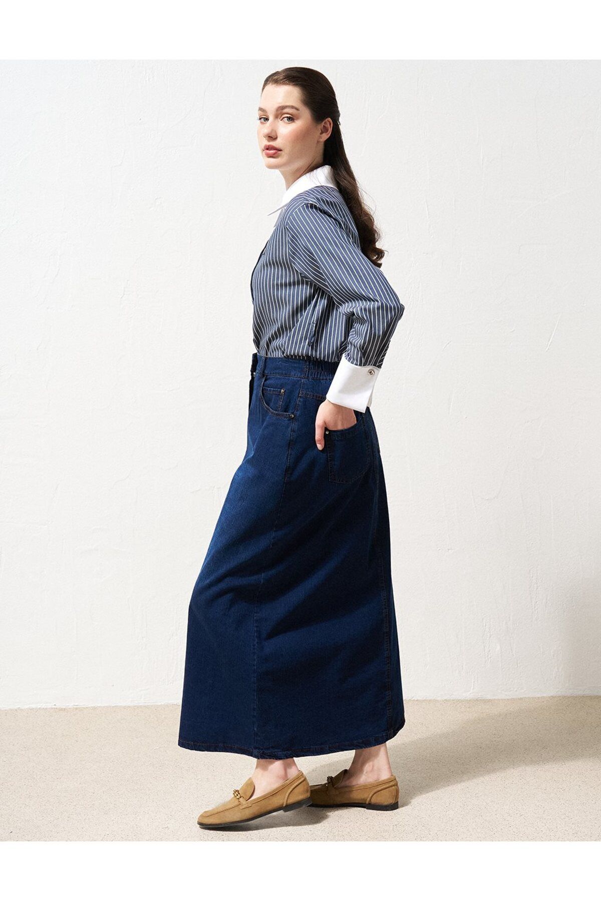 Yüksek Bel Denim Çan Etek Lacivert Yüksek Bel Denim Çan Etek Lacivert