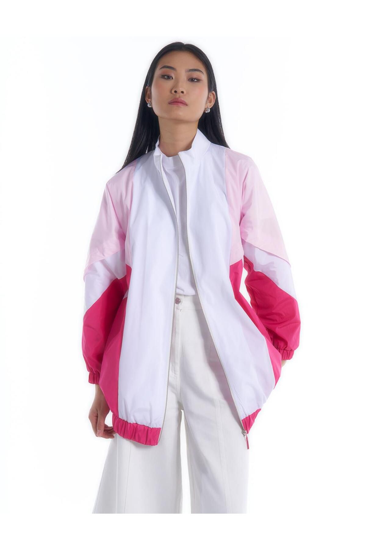 Renk Bloklu Dik Yaka Ceket Şeker Pembe Renk Bloklu Dik Yaka Ceket Şeker Pembe