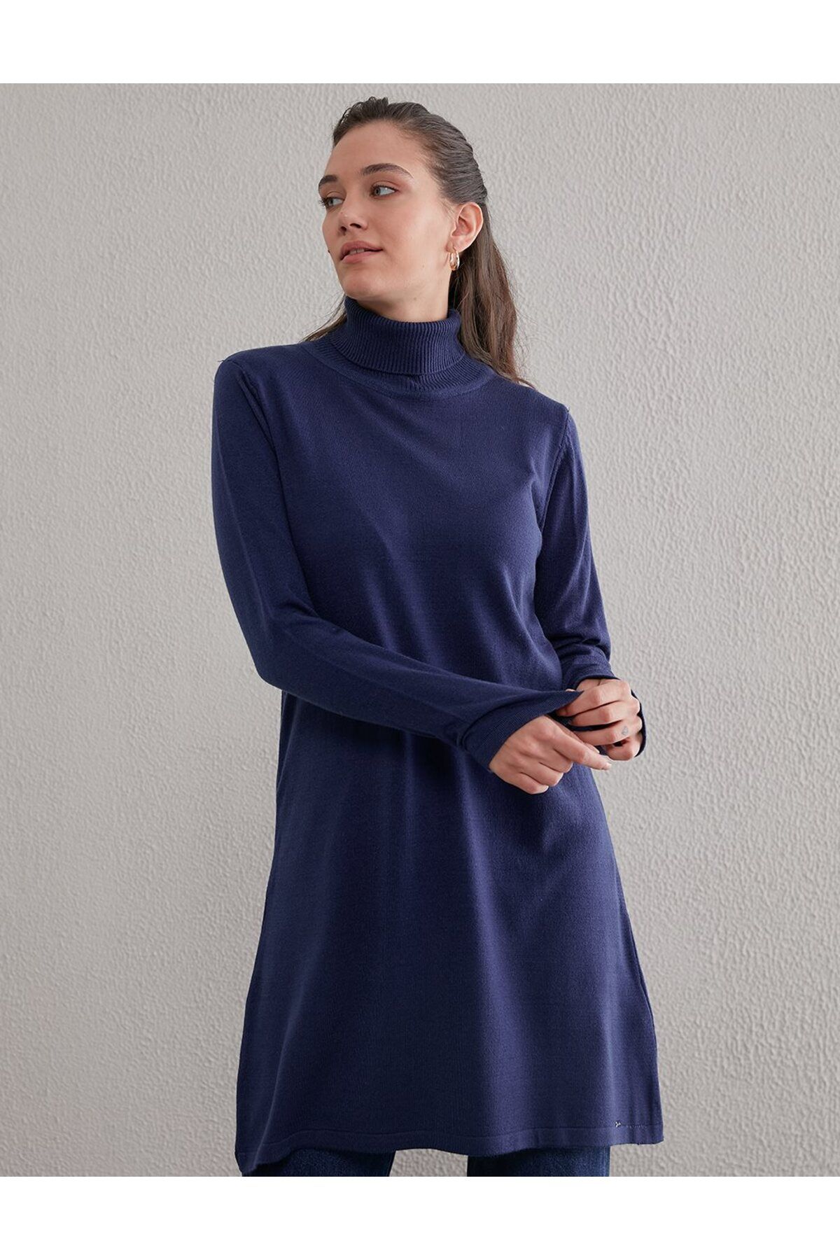 Basic Balıkçı Yaka Triko Tunik Indigo Sz Trk40