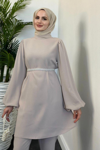 Larmina Beli İncili Pantolon Takım Krem Larmina Beli İncili Pantolon Takım Krem