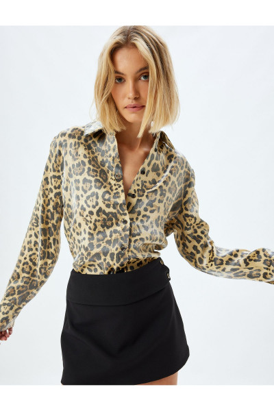 Leopar Desenli Saten Gömlek Uzun Kollu Regular Fit Leopar Desenli Saten Gömlek Uzun Kollu Regular Fit
