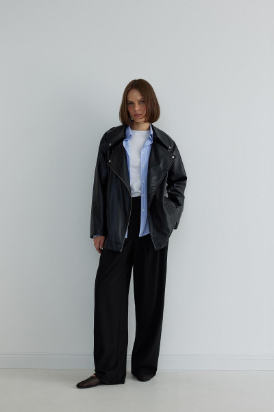 Siyah Deri Biker Trençkot Siyah Deri Biker Trençkot