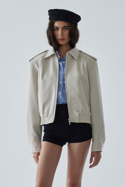 Krem Cooper Crop Bomber Ceket Krem Cooper Crop Bomber Ceket