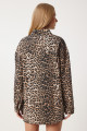Kadın Vizon Siyah Leopar Desenli Gabardin Gömlek RV00203 Kadın Vizon Siyah Leopar Desenli Gabardin Gömlek RV00203