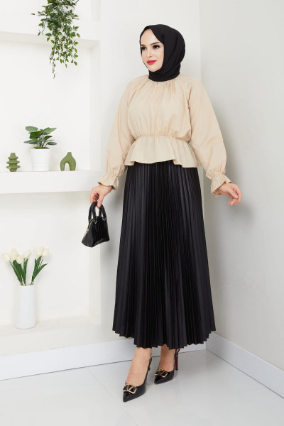 Tesettür Kısa Gömlek Beli Lastikli Tesettür Kısa Gömlek Beli Lastikli