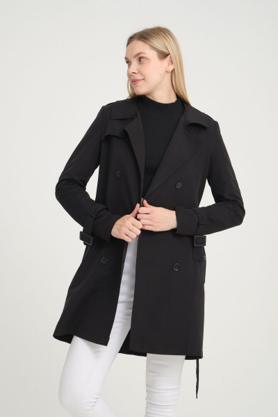 Kruvaze Kısa Trençkot Siyah 3103 Kruvaze Kısa Trençkot Siyah 3103