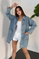 Mavi Düğmeli Çift Cep Oversize Denim Gömlek Ceket BCDF-245415 Mavi Düğmeli Çift Cep Oversize Denim Gömlek Ceket BCDF-245415
