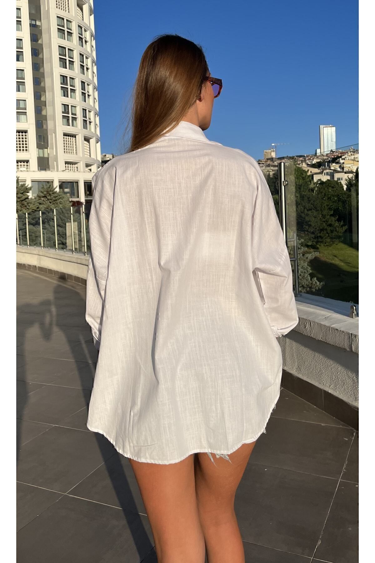 Standart Beden Oversize Keten Gömlek Standart Beden Oversize Keten Gömlek