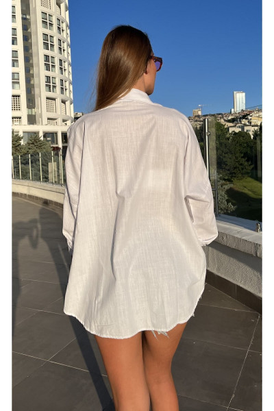 Standart Beden Oversize Keten Gömlek