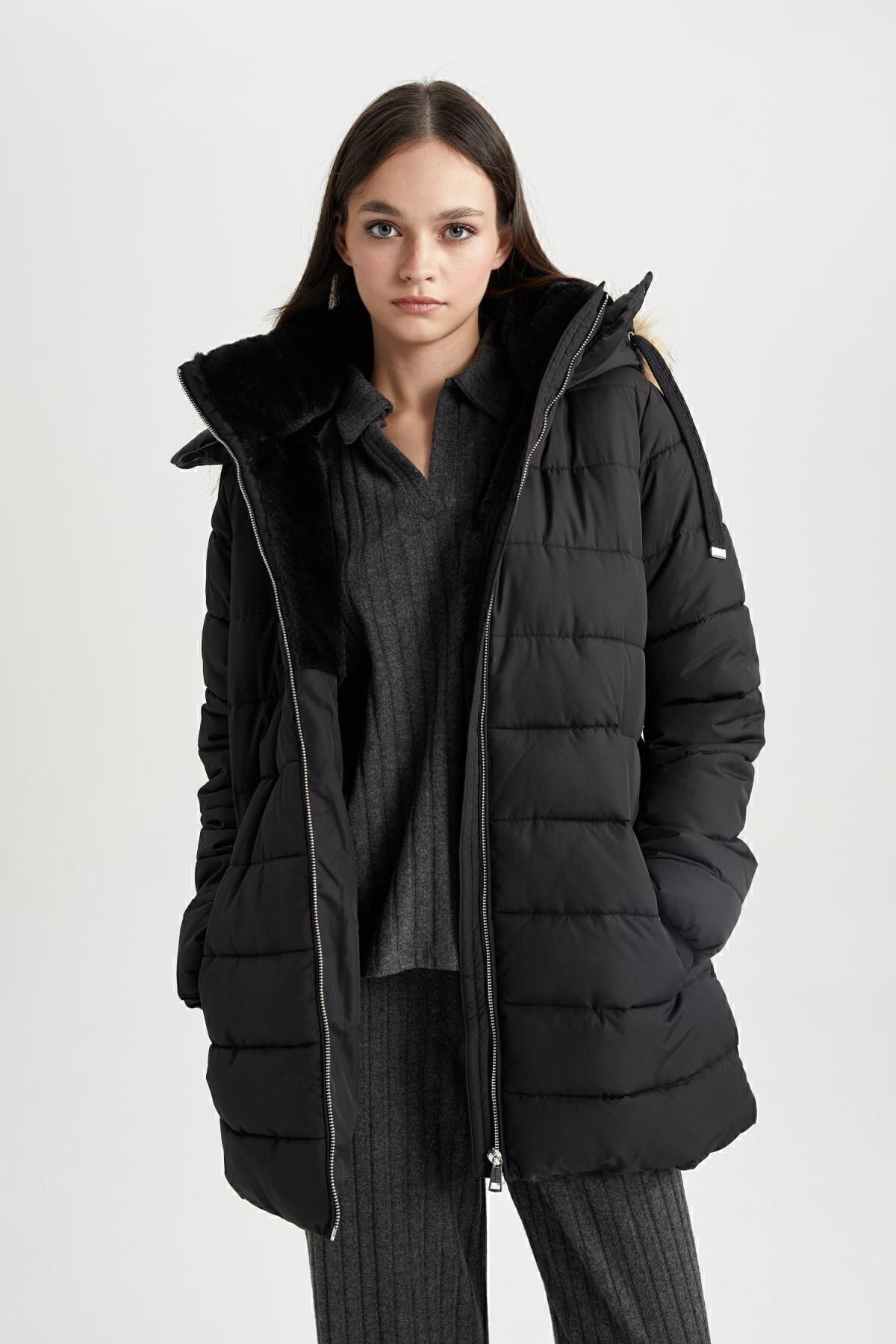 Regular Fit Su Itici Kapüşonlu Suni Kürklü Mont A2969ax23wn Regular Fit Su Itici Kapüşonlu Suni Kürklü Mont A2969ax23wn