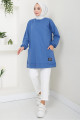 Torba Cepli Bisiklet Yakalı Sweatshirt Tunik İndigo HM2509 Torba Cepli Bisiklet Yakalı Sweatshirt Tunik İndigo HM2509