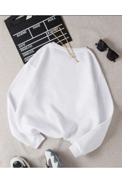 Ünisex Beyaz Bronklyn Baskılı Oversize Sweatshirt Ünisex Beyaz Bronklyn Baskılı Oversize Sweatshirt