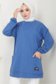 Torba Cepli Bisiklet Yakalı Sweatshirt Tunik İndigo HM2509 Torba Cepli Bisiklet Yakalı Sweatshirt Tunik İndigo HM2509
