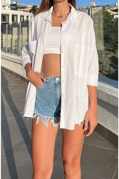 Standart Beden Oversize Keten Gömlek Standart Beden Oversize Keten Gömlek