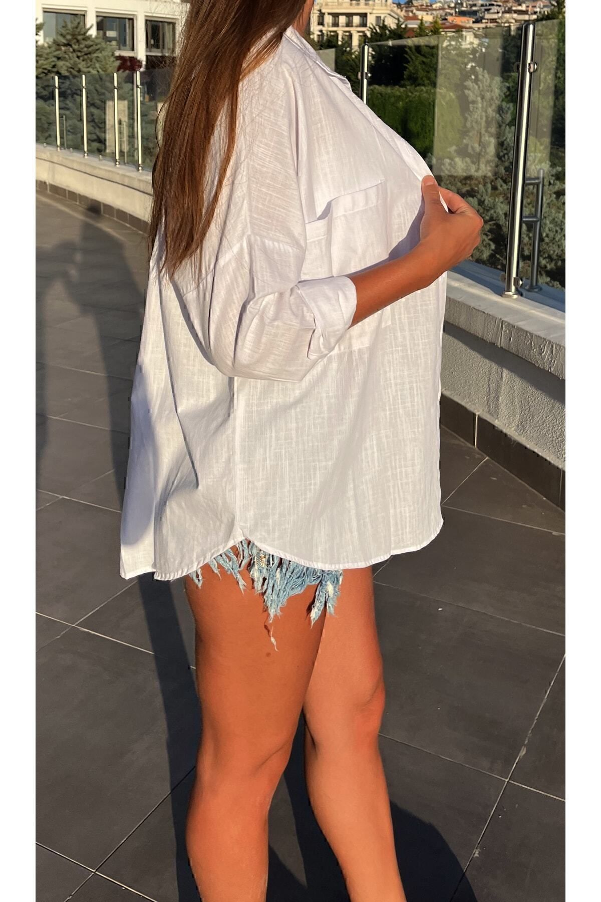 Standart Beden Oversize Keten Gömlek Standart Beden Oversize Keten Gömlek
