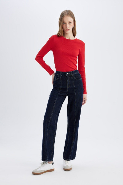 Slim Fit Dar Kesim Bisiklet Yaka Fitilli Kaşkorse Basic Düz Uzun Kollu Tişört C7516ax24au Slim Fit Dar Kesim Bisiklet Yaka Fitilli Kaşkorse Basic Düz Uzun Kollu Tişört C7516ax24au