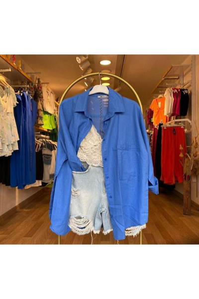 Kadın Oversize Keten Gömlek Yeni Sezon Yazlık Gömlek