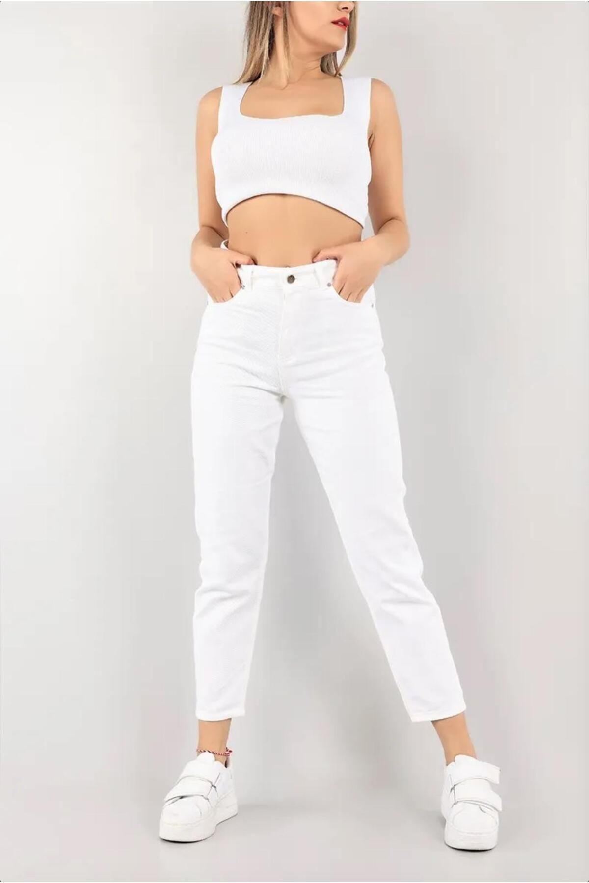White Likralı Mom Jean Yüksek Bel Beyaz Pantolon(İÇ GÖSTERMEZ) White Likralı Mom Jean Yüksek Bel Beyaz Pantolon(İÇ GÖSTERMEZ)