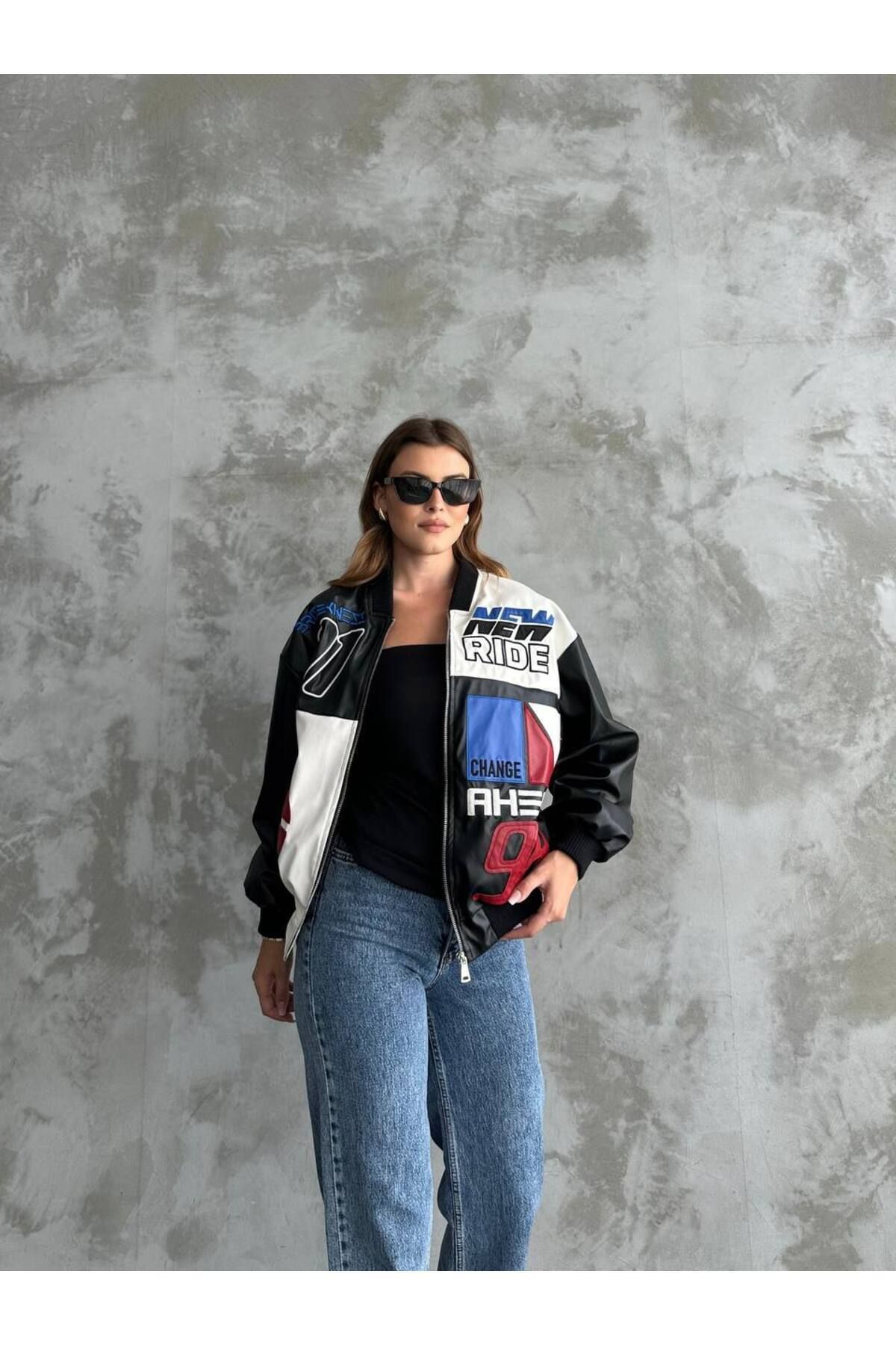LUNA CARİNA Unisex Deri Motorcu  Ceketi