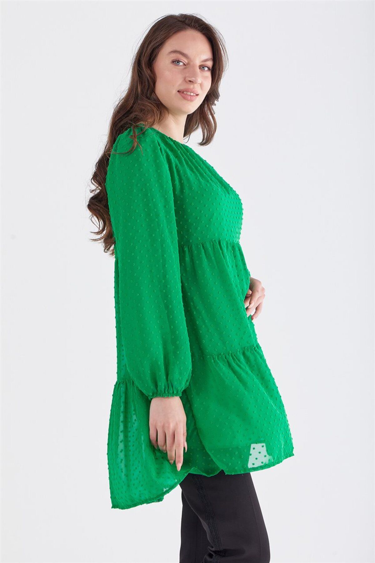 Puantiyeli Şifon Benetton Yeşil Tunik Puantiyeli Şifon Benetton Yeşil Tunik