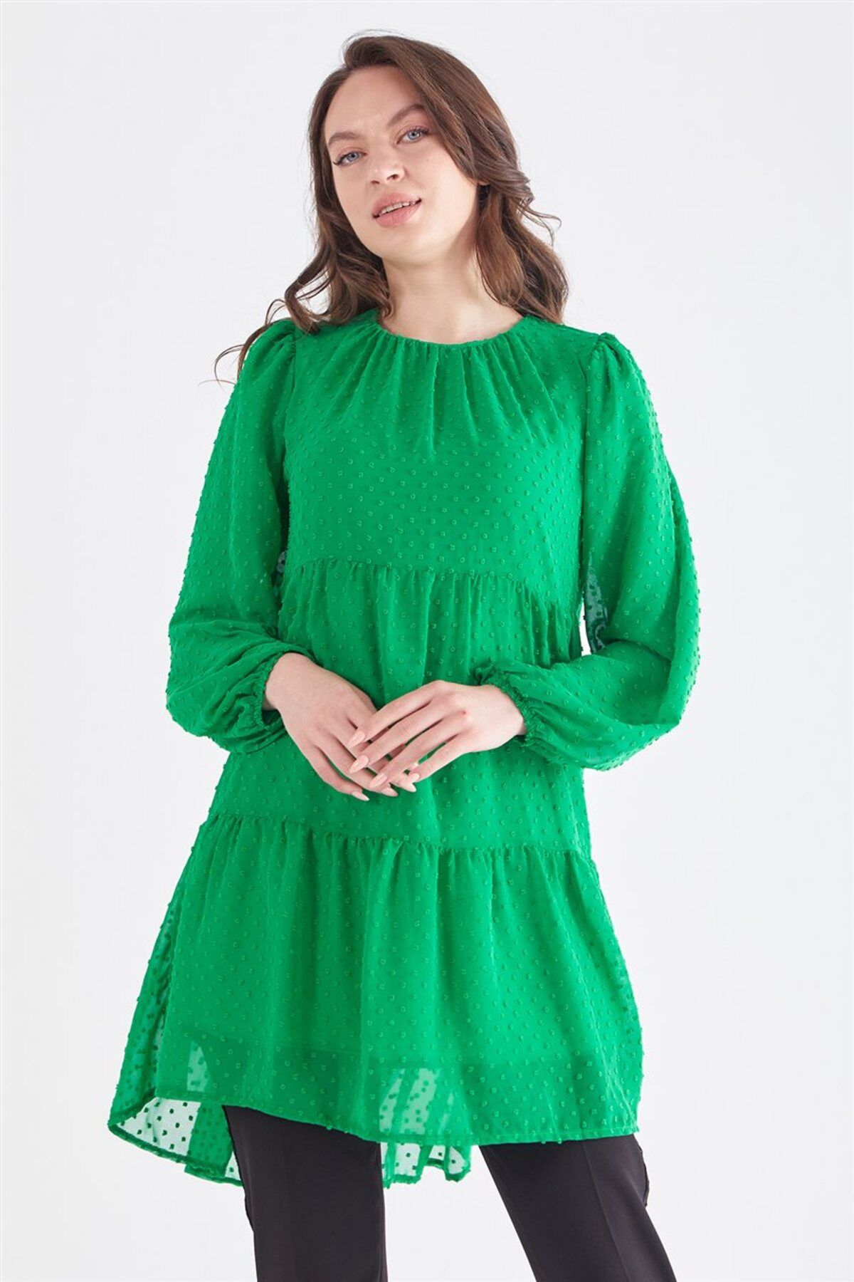 Puantiyeli Şifon Benetton Yeşil Tunik Puantiyeli Şifon Benetton Yeşil Tunik