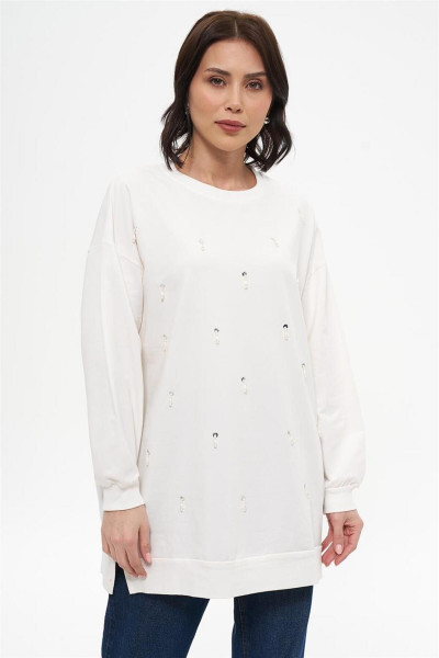 Küçük Incili Sallamalı Ekru Tunik Küçük Incili Sallamalı Ekru Tunik