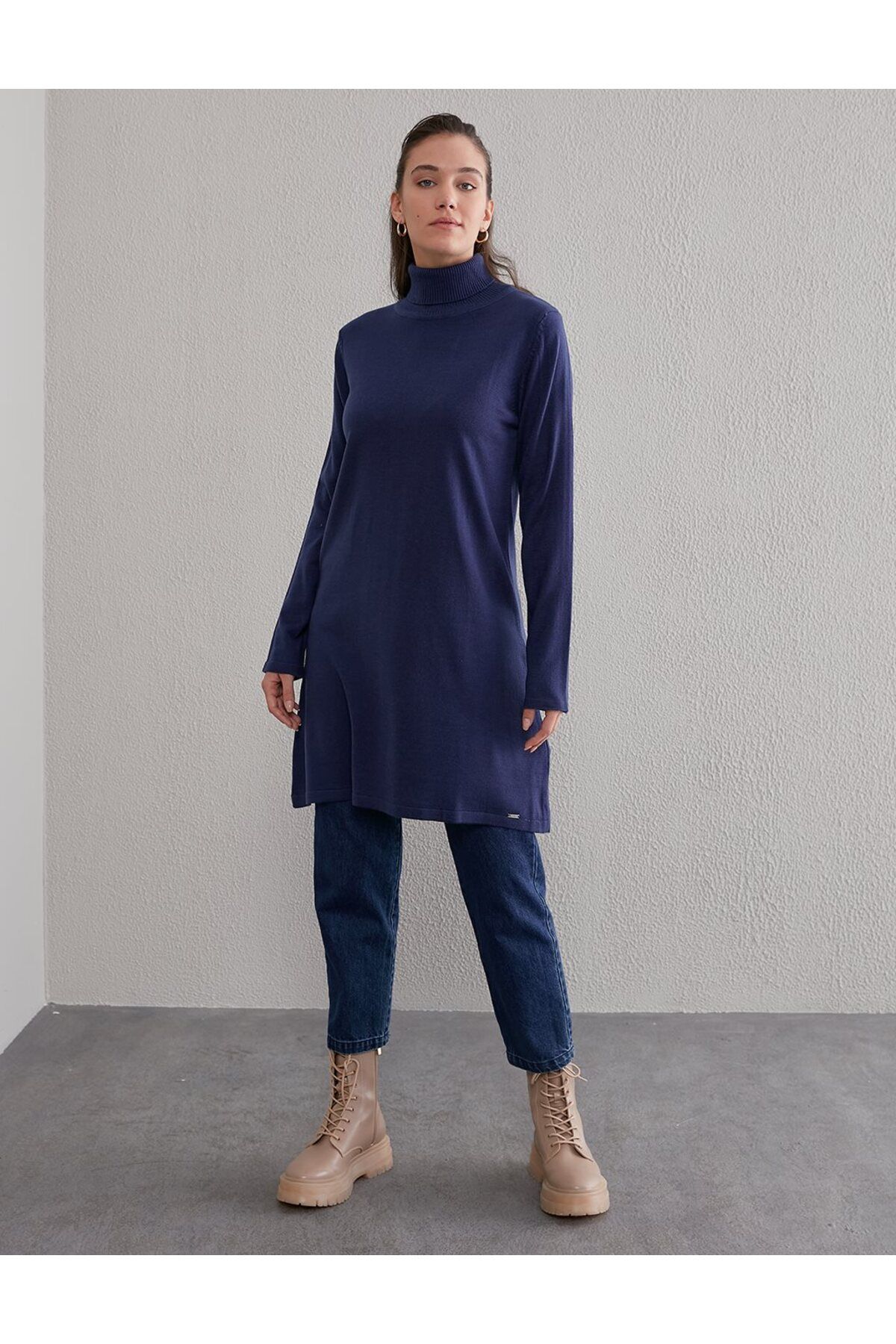 Basic Balıkçı Yaka Triko Tunik Indigo Sz Trk40