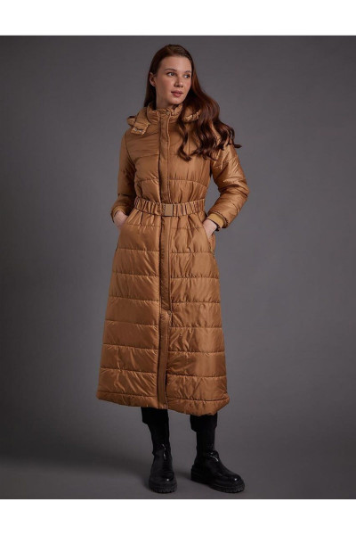 Kemerli Kapüşonlu Koyu Bej Anorak Mont Kemerli Kapüşonlu Koyu Bej Anorak Mont