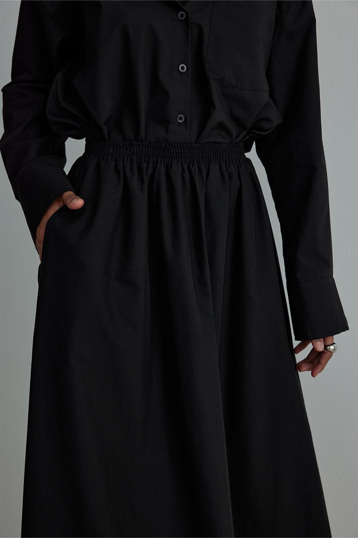 Siyah Day Poplin Kloş Etek Siyah Day Poplin Kloş Etek