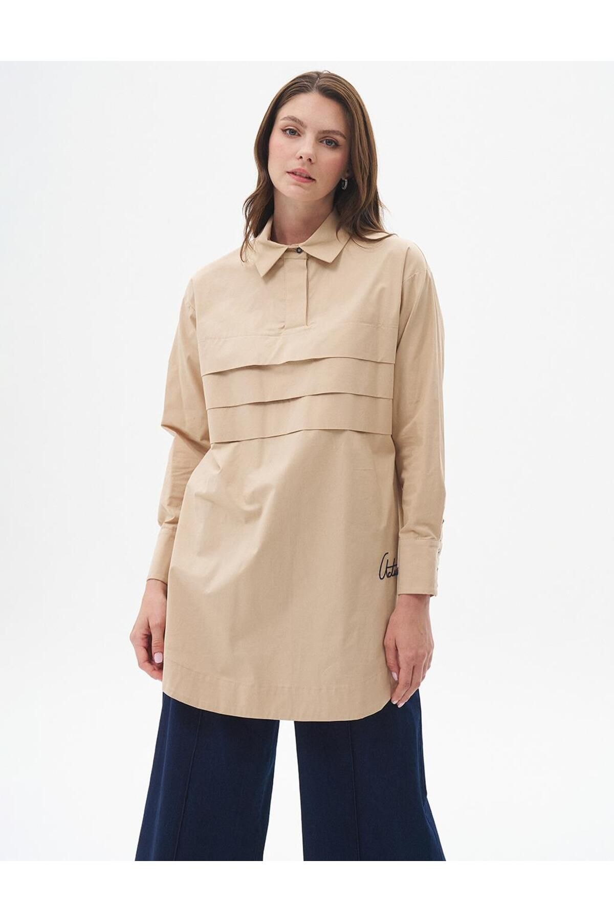 Nakışlı Poplin Tunik Bej Nakışlı Poplin Tunik Bej