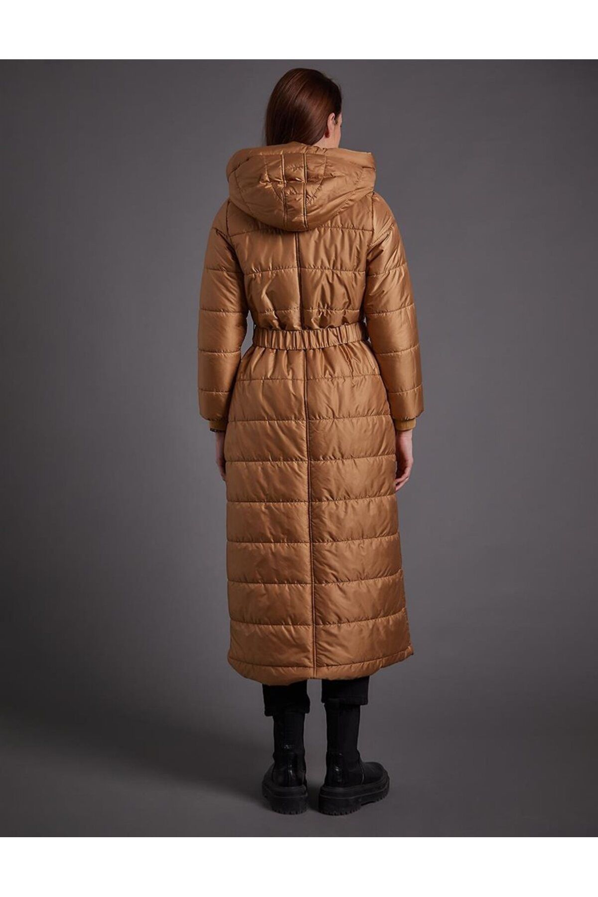 Kemerli Kapüşonlu Koyu Bej Anorak Mont Kemerli Kapüşonlu Koyu Bej Anorak Mont