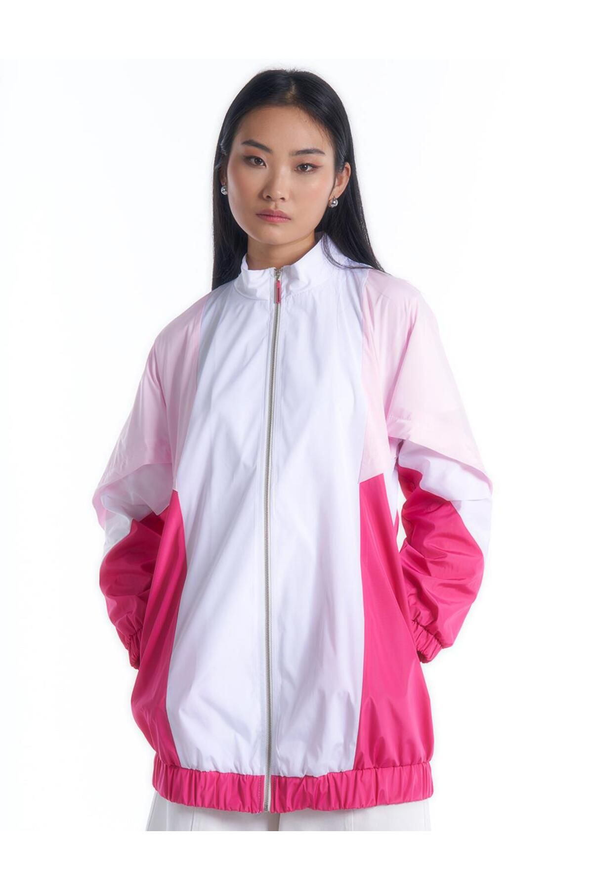 Renk Bloklu Dik Yaka Ceket Şeker Pembe Renk Bloklu Dik Yaka Ceket Şeker Pembe