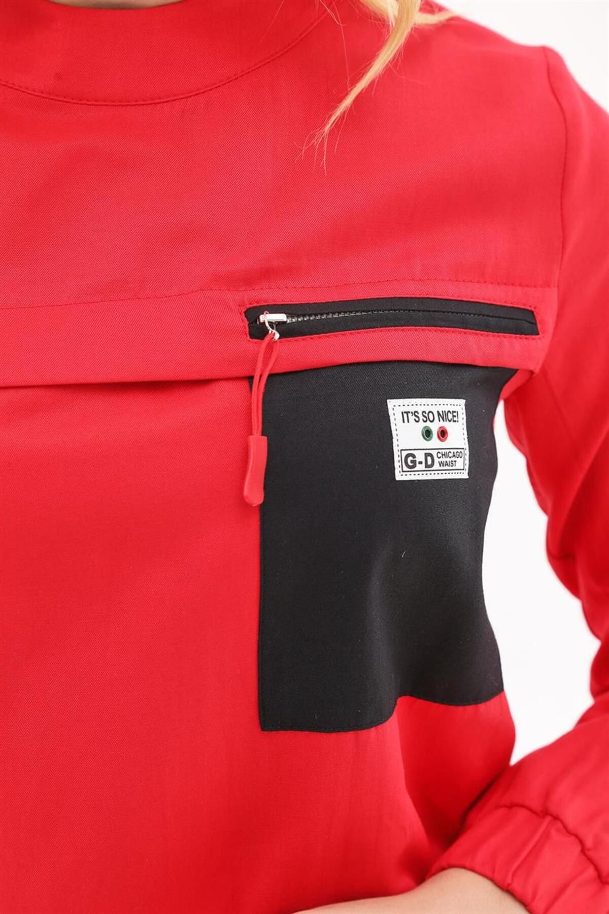 Mini Fermuar Aksesuarlı Kırmızı Tunik Mini Fermuar Aksesuarlı Kırmızı Tunik