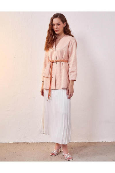 Kemerli Kruvaze Ceket Şeftali