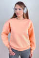 Kadın Cozy İçi Polarlı Somon Basic Bisiklet Yaka Pamuklu Kalın Örme Sweatshirt