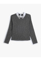Taşlı Gömlek Yaka Bluz Uzun Kollu Slim Fit Taşlı Gömlek Yaka Bluz Uzun Kollu Slim Fit